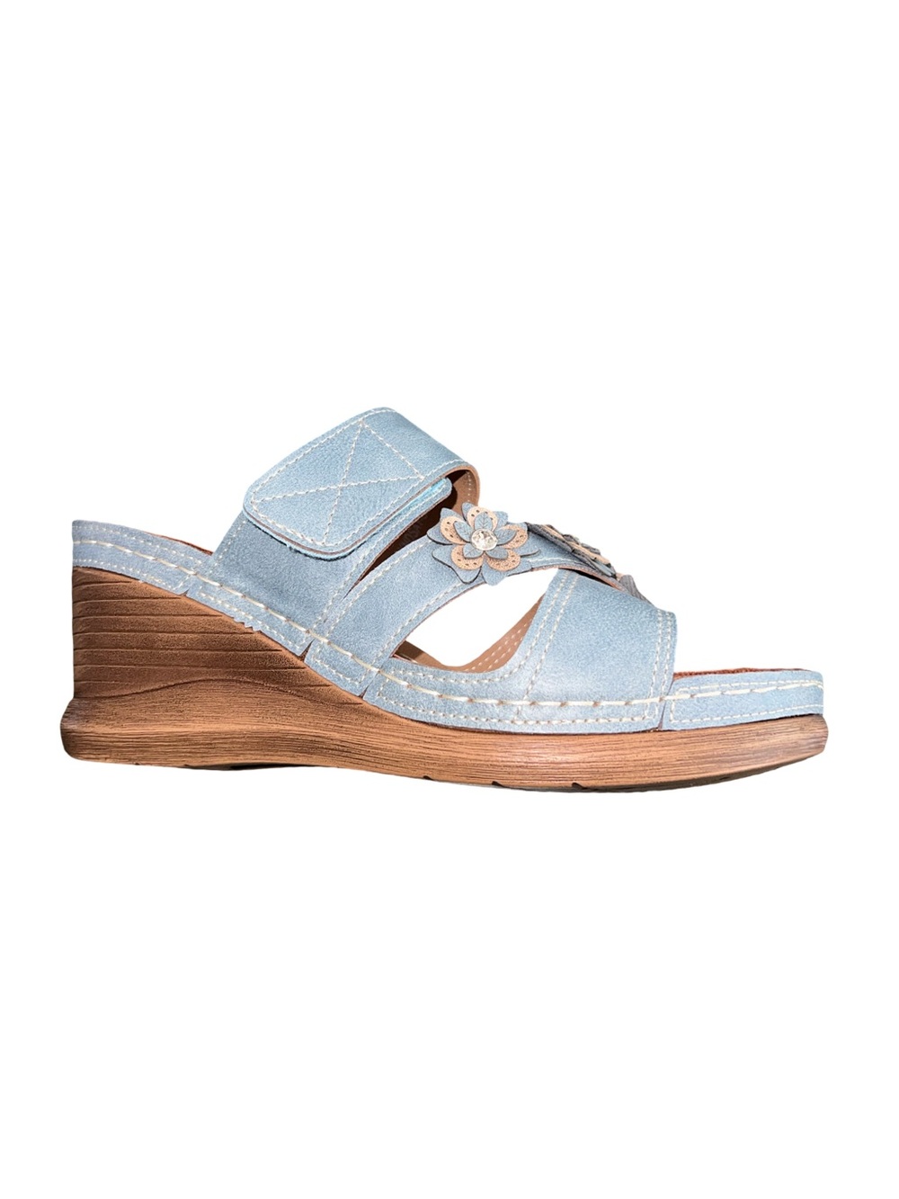 Patrizia by Spring Step Lyndsay Blue Wedge Sandal Vegan Leather Size 7